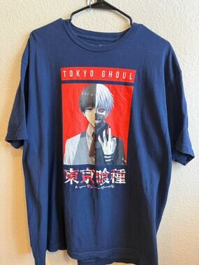 Tokyo Ghoul Ken Kaneki Anime Graphic T-Shirt Men's XL Dark Navy Funimation